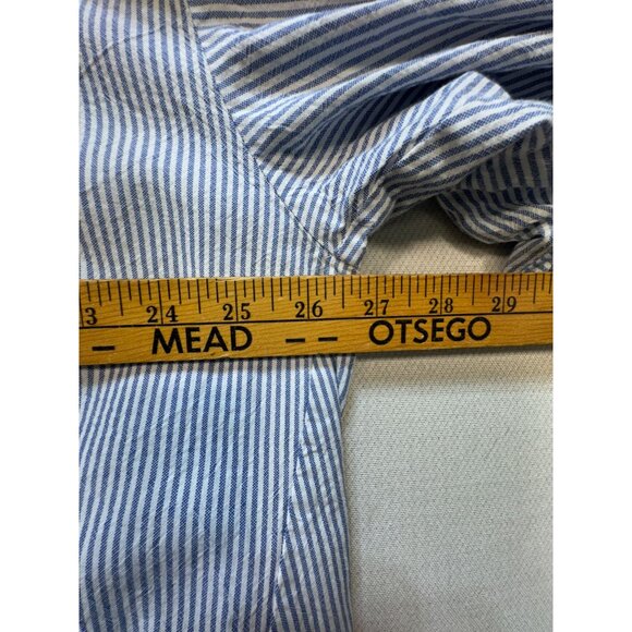 Zara Womens Shirt Blouse Button Down Sz S White Blue Striped Balloon Half Sleeve - Picture 7 of 10
